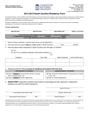 South Carolina Residency Form