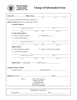 Chatham University Change of Information Form