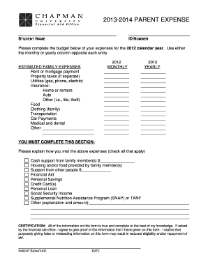 Chapman University Parent Expense Form