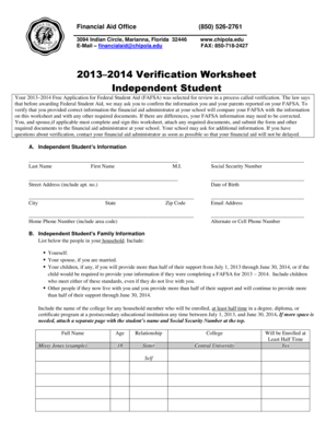 2013–2014 Verification Worksheet