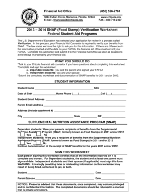2013-2014 SNAP Verification Worksheet