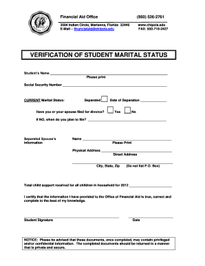 Verification of Student Marital Status Form