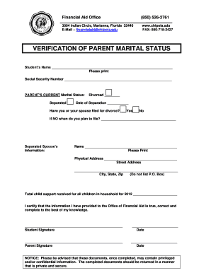 Verification of Parent Marital Status Form