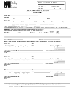 CUNY Application for Employment Short Form