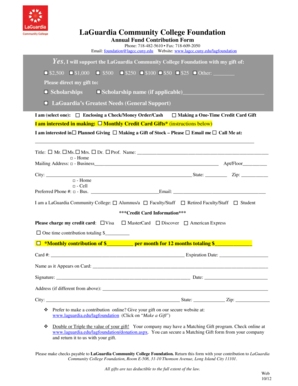 LaGuardia Community College Foundation Annual Fund Contribution Form