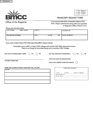 bmcc transcript mailing address