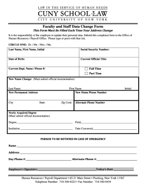 Faculty and Staff Data Change Form