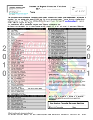 LaGuardia Community College Student Aid Report Correction Worksheet