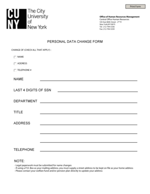 Personal Data Change Form