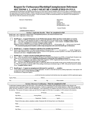 Request for Forbearance/Hardship/Unemployment Deferment