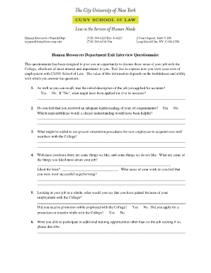 Exit Interview Questionnaire & Form - CUNY School of Law - law cuny