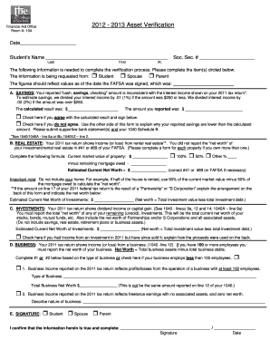 2012-2013 Asset Verification Form