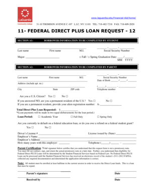 Federal Direct Plus Loan Request Form