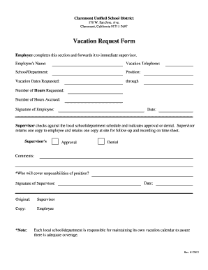 Fillable Online cusd claremont power nap request form Fax Email Print -  pdfFiller