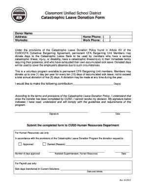 Casastrophic Leave Donation Form - Claremont Unified School District - cusd claremont