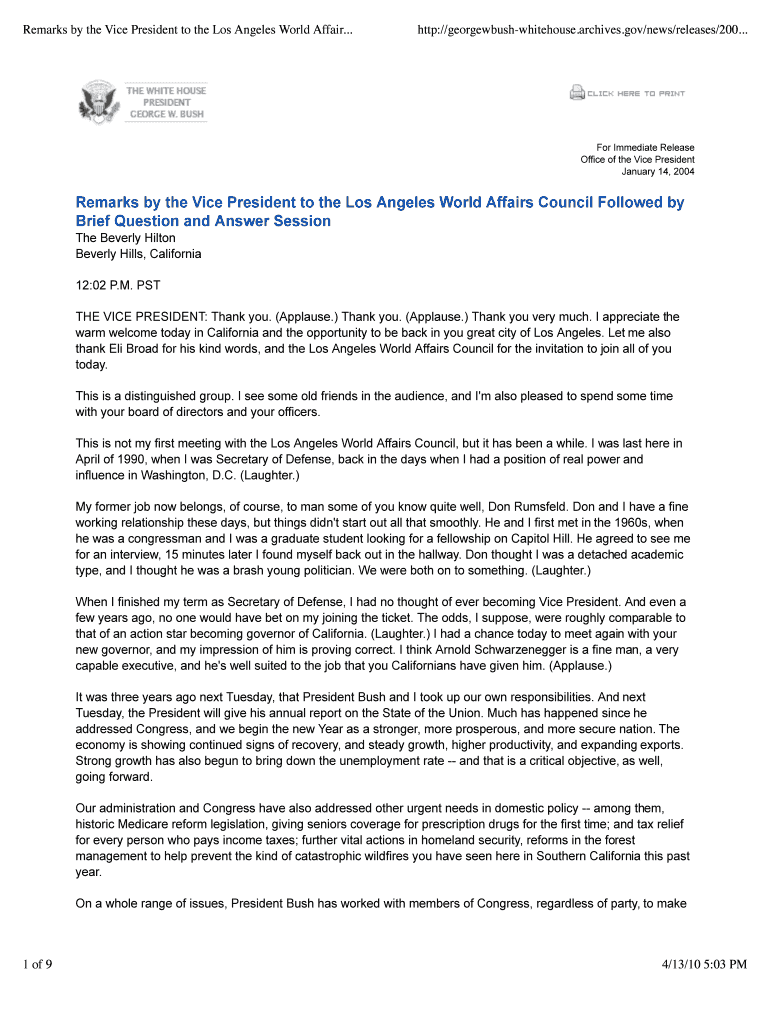 Speech to World Affairs Council Preview on Page 1