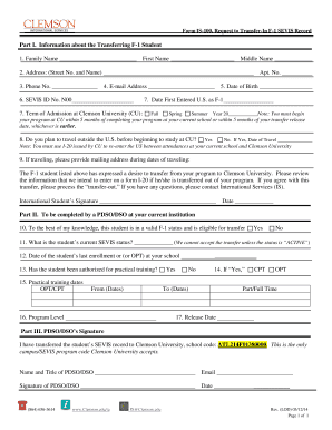 Form IS-100 F-1 SEVIS Record Transfer Request