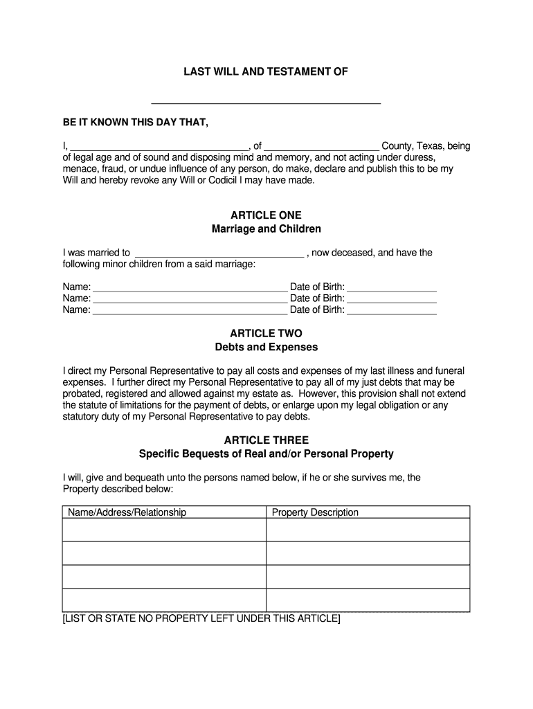  Last Will And Testament Template Texas Fill Out Sign Online DocHub