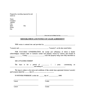 New Hampshire Notice of Lease for Recording