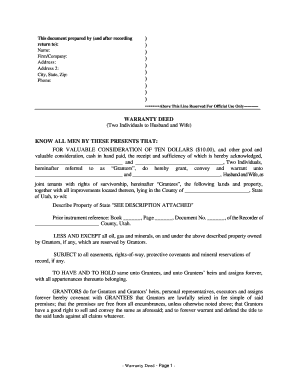 Utah Warranty Deed from two Individuals to Husband and Wife