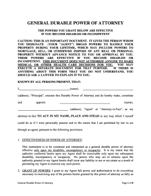 Connecticut General Durable Power of Attorney for Property and Finances or Financial Effective upon Disability