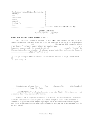 New York Quitclaim Deed from Husband and Wife to Corporation