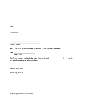 Tenant recommendation letter - District of Columbia Letter from Landlord to Tenant as Notice to remove Wild Animals in Premises