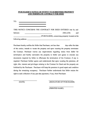 Kentucky Buyer's Notice of Intent to Vacate and Surrender Property to Seller under Contract for Deed