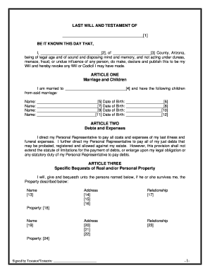 Arizona Legal Last Will and Testament Form for Married Person with Adult and Minor Children