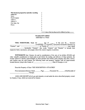 Georgia Warranty Deed from Individual to a Trust