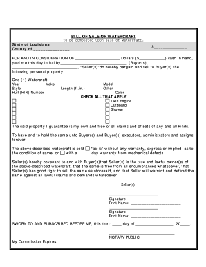 Louisiana Bill of Sale for WaterCraft or Boat