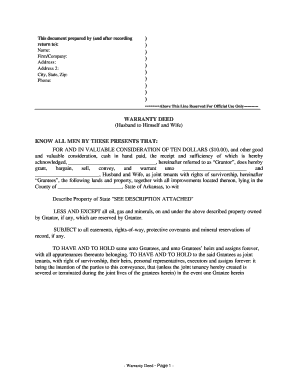 Arkansas Warranty Deed from Husband to Himself and Wife