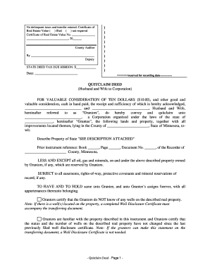 Letter to my husband during difficult times - Minnesota Quitclaim Deed from Husband and Wife to Corporation