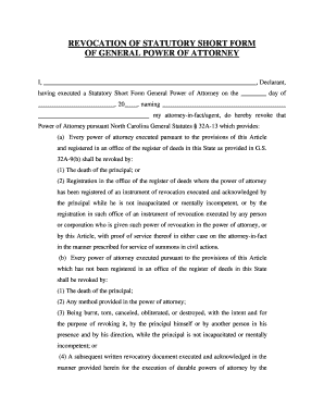 Revocation of Statutory Short Form of General Power of Attorney