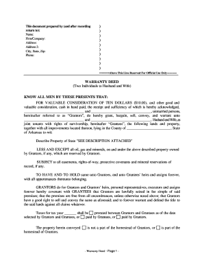 Life estate deed form new hampshire - Arkansas Warranty Deed from two Individuals to Husband and Wife