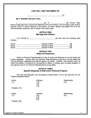 Iowa Legal Last Will and Testament Form for Married person with Adult Children