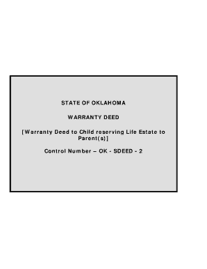 Florida warranty deed form word - Oklahoma Warranty Deed for Parents to Child with Reservation of Life Estate