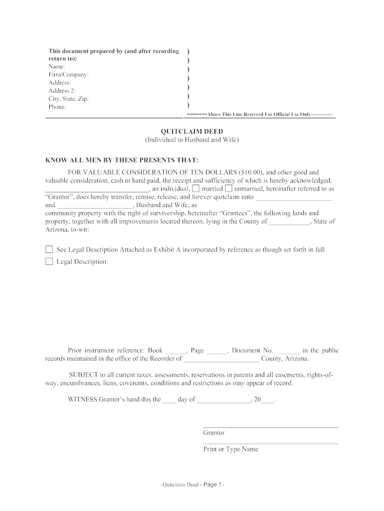 Arizona Quit Claim Deed Fill Online, Printable, Fillable, Blank