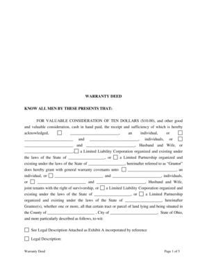 Ohio Warranty Deed from Limited Partnership or LLC is the Grantor, or Grantee