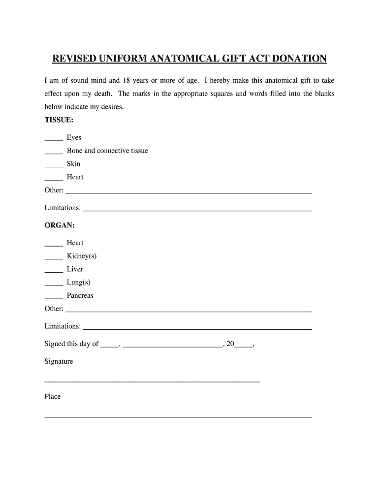 Nevada Revised Uniform Anatomical Gift Act Donation Preview on Page 1