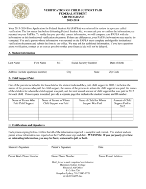 Verification of Child Support Paid Form