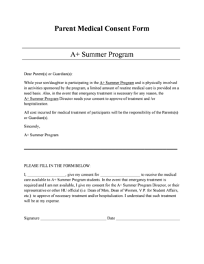 Parent Medical Consent Form