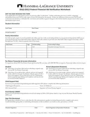 2012-2013 Federal Financial Aid Verification Worksheet