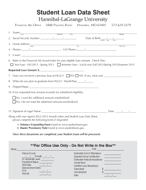 Student Loan Data Sheet