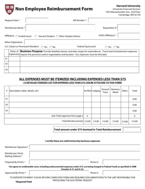 Non Employee Reimbursement Form - Department of Mathematics ... - math harvard