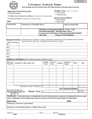 Harvard Universal Expense Form