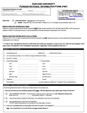Harvard Foreign National Information Form