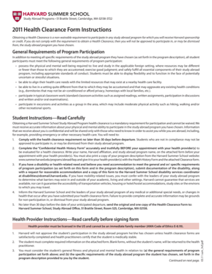 Harvard Summer School Health Clearance Form