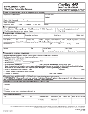 CareFirst BlueCross BlueShield Enrollment Form