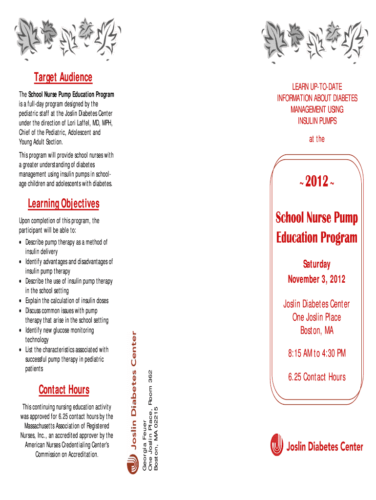 2012 School Nurse Pump Education Program - Joslin Diabetes - joslin harvard Preview on Page 1